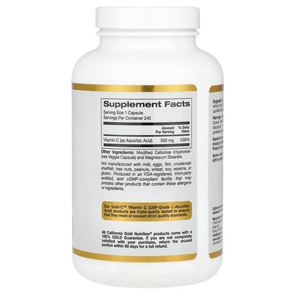 California Gold Nutrition, Gold C, USP Grade Vitamin C, 500 mg, 240 Veggie Capsules