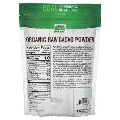 NOW Foods, Real Food, Organic Raw Cacao Powder, 12 oz (340 g)