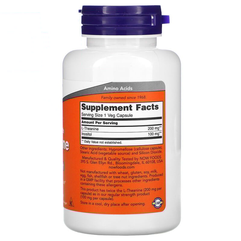 NOW Foods, Double Strength L-Theanine, 200 mg, 120 Veg Capsules