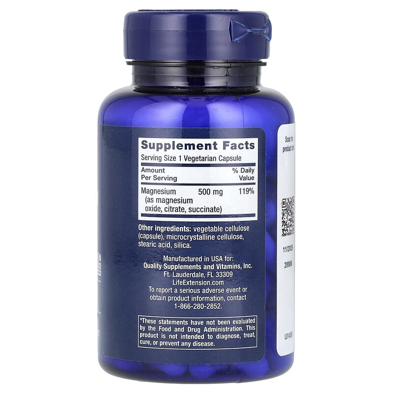 Life Extension, Magnesium Caps, 500 mg, 100 Vegetarian Capsules Life