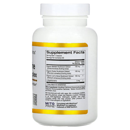 California Gold Nutrition, Ergothioneine Mushroom Complex with Organic Maitake, Organic Oyster, Organic Lion's Mane Mushroom Extracts and L-Ergothioneine, 90 Veggie Capsules
