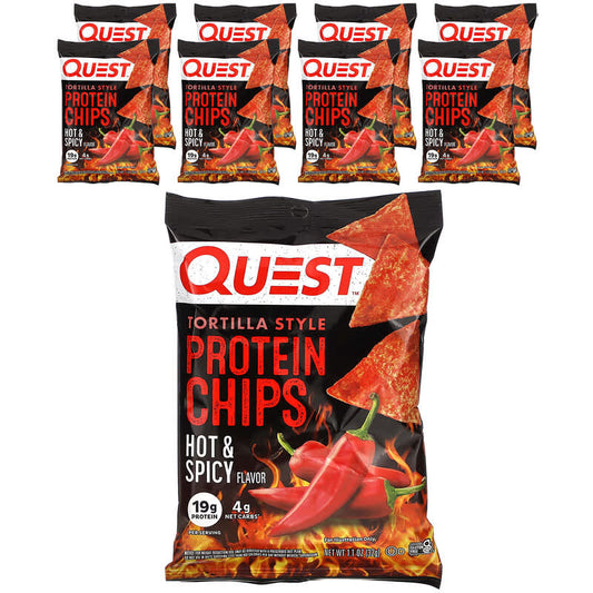 Quest Nutrition, Tortilla Style Protein Chips, Hot & Spicy, 8 Bags, 1.1 oz (32 g) Each