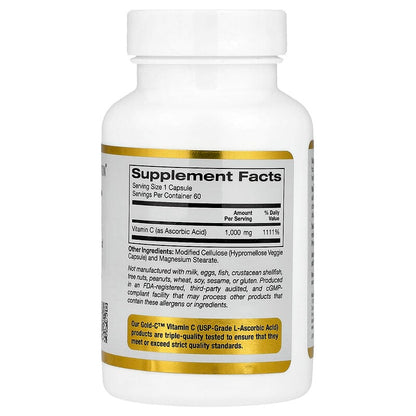 California Gold Nutrition, Gold C™, USP Grade Vitamin C, 1,000 mg, 60 Veggie Capsules