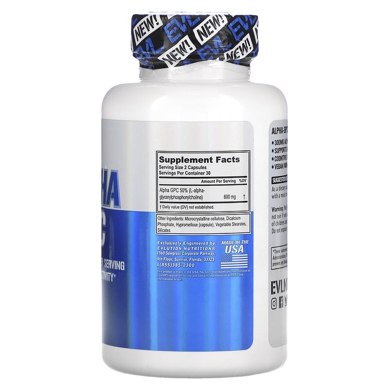 EVLution Nutrition, Alpha GPC, 600 mg, 60 Veggie Capsules (300 mg per Capsule)