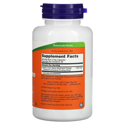 NOW Foods, Lion's Mane, 60 Veg Capsules (500 mg per Capsule)