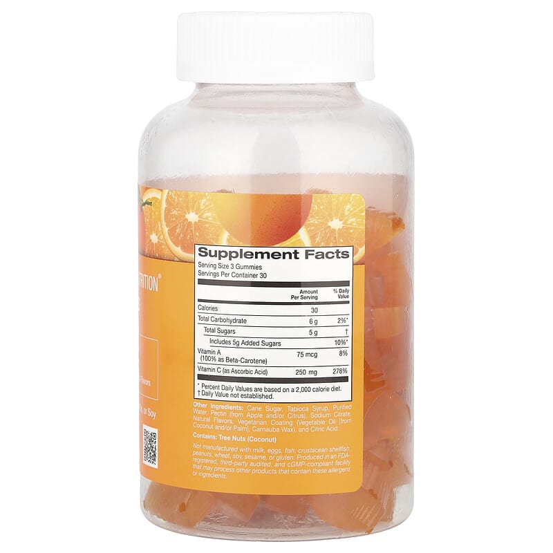 California Gold Nutrition, Vitamin C Gummies, 250 mg, with Vitamin A from 100% Beta-Carotene, 90 Vegetarian Gummies