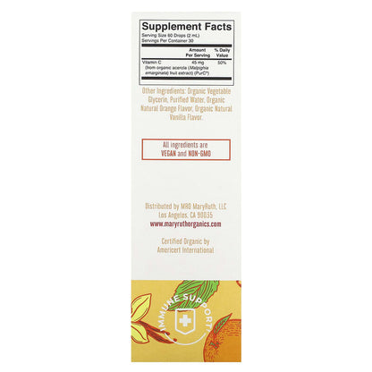 MaryRuth's, Organic Kids Vitamin C Liquid Drops, 4-13 Years, Orange Vanilla, 45 mg, 2 fl oz (60 ml)