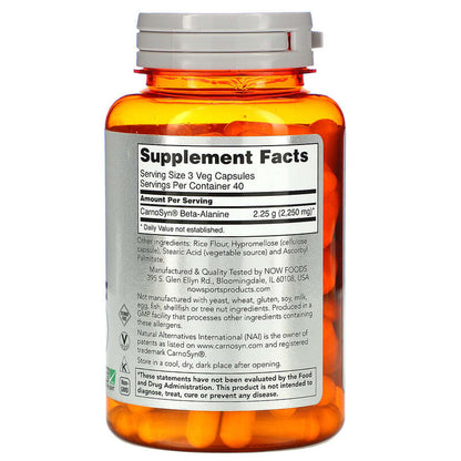 NOW Foods, Sports, Beta-Alanine, Endurance, 750 mg, 120 Veg Capsules