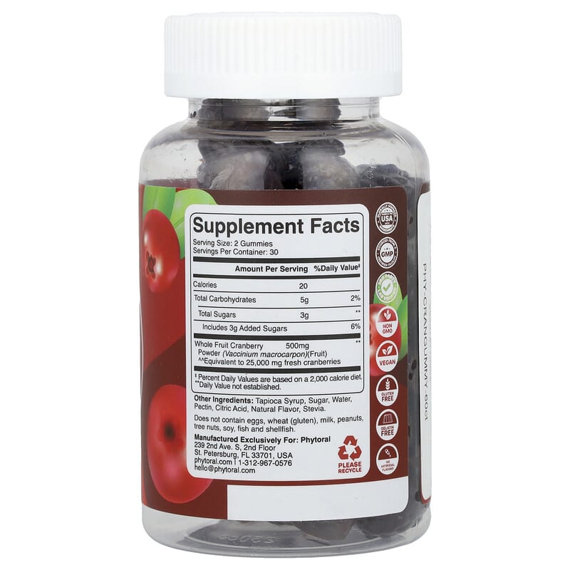 Phytoral, Cranberry Gummies, Cranberry, 60 Gummies (250 mg per Gummy)