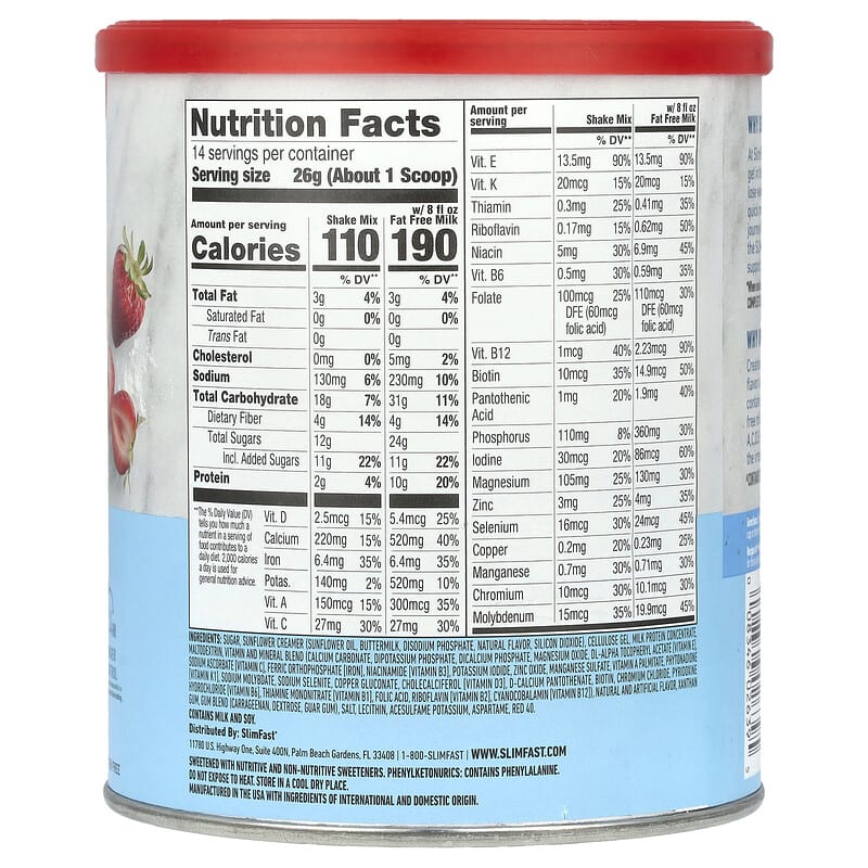 SlimFast, Original, Meal Replacement Shake Mix, Strawberries & Cream, 12.83 oz (364 g)