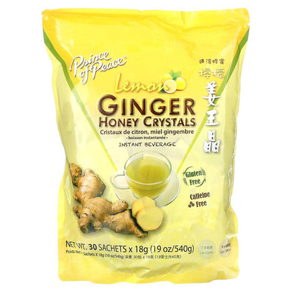 Prince of Peace, Ginger Honey Crystals, Lemon, Caffeine Free, 30 Sachets, 18 g Each