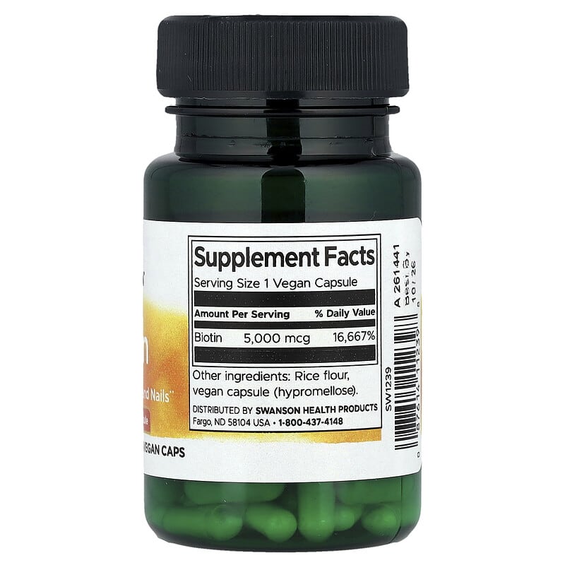 Swanson, Biotin, 5,000 mcg, 30 Vegan Caps