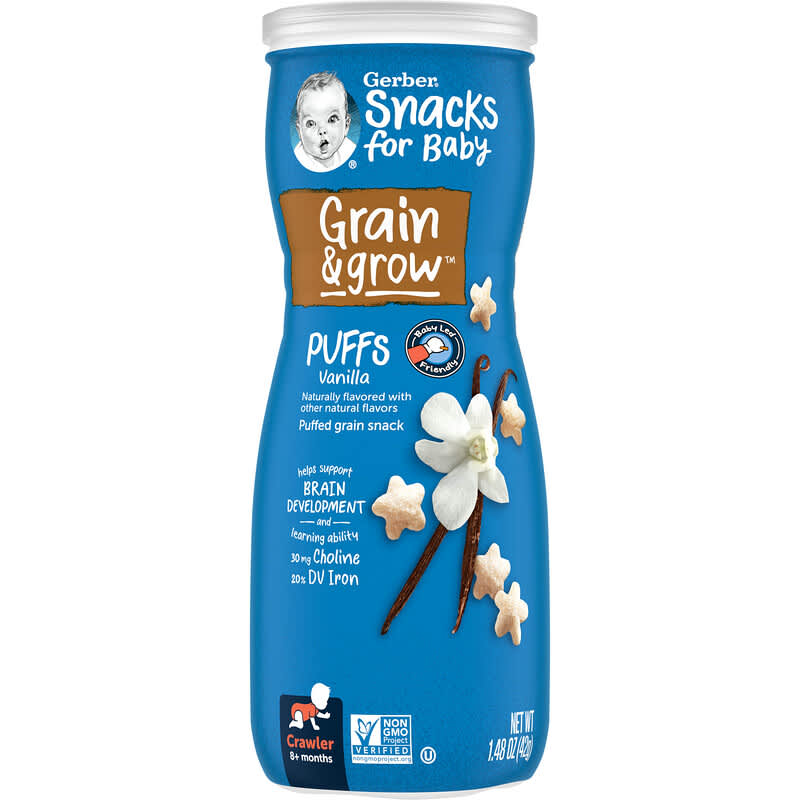 Gerber, Snacks for Baby, Grain & Grow, Puffs, Puffed Grain Snack, 8+ Months, Vanilla, 1.48 oz (42 g)