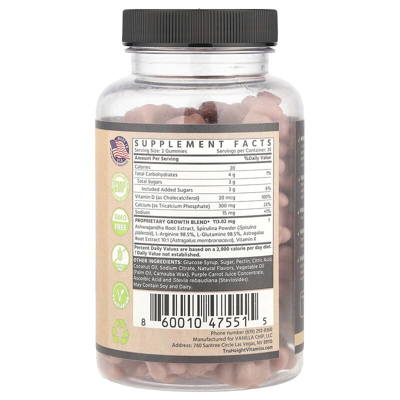 TruHeight, Growth Gummies, Multivitamin, For Ages 5-24, Watermelon, 60 Gummies