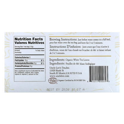 Uncle Lee's Tea, Organic White Tea, 100 Tea Bags, 5.29 oz (150 g)