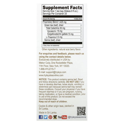Hyleys Tea, Slim Tea, Acai Berry, 25 Foil Envelope Tea Bags, 1.32 oz (37.5 g)