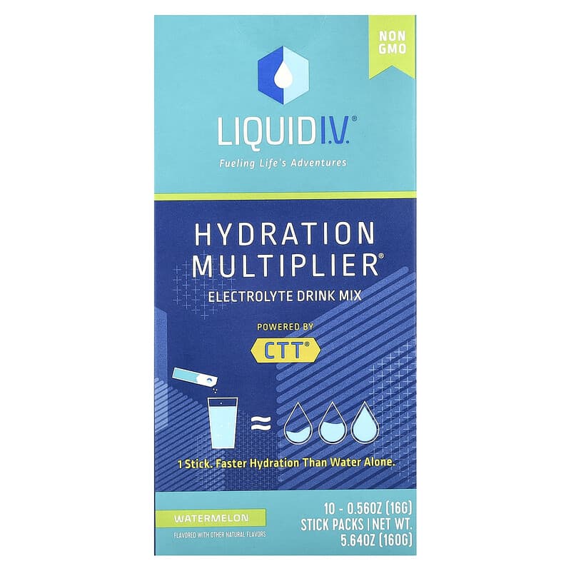 Liquid I.V., Hydration Multiplier®, Electrolyte Drink Mix, Watermelon, 10 Stick Packs, 0.56 oz (16 g) Each