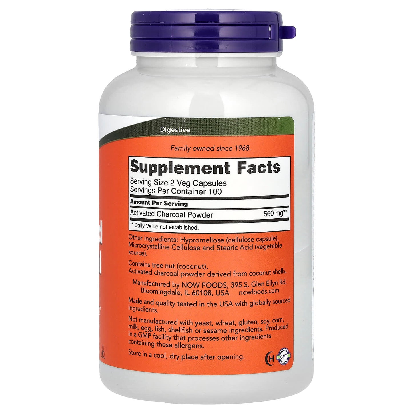 NOW Foods, Activated Charcoal, 200 Veg Capsules