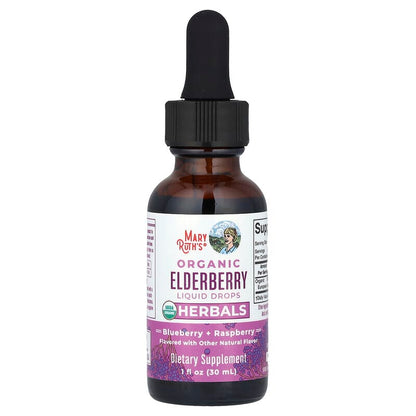 MaryRuth's, Organic Elderberry Liquid Drops, Alcohol Free, Blueberry + Raspberry, 1 fl oz (30 ml)