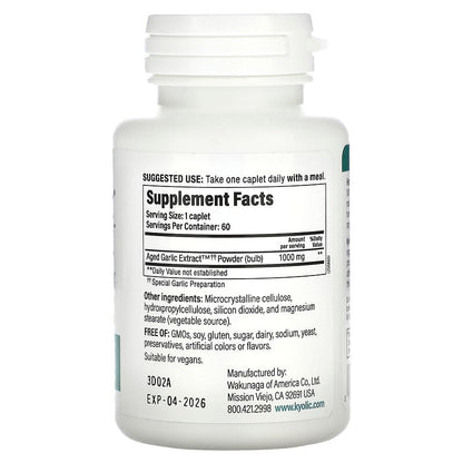 Kyolic, Aged Garlic Extract, One Per Day, 1,000 mg, 60 Vegan Caplets