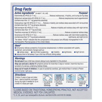 Boiron, SleepCalm™ Kids, Liquid Doses, 3+ Years, Melatonin-Free, 15 Pre-Measured Liquid Doses, 0.034 fl oz (1 ml) Each
