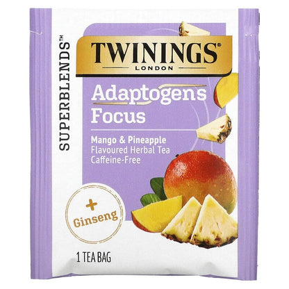 Twinings, Superblends™, Adaptogens Focus Herbal Tea, Mango & Pineapple, Caffeine Free, 18 Tea Bags, 0.95 oz (27 g)
