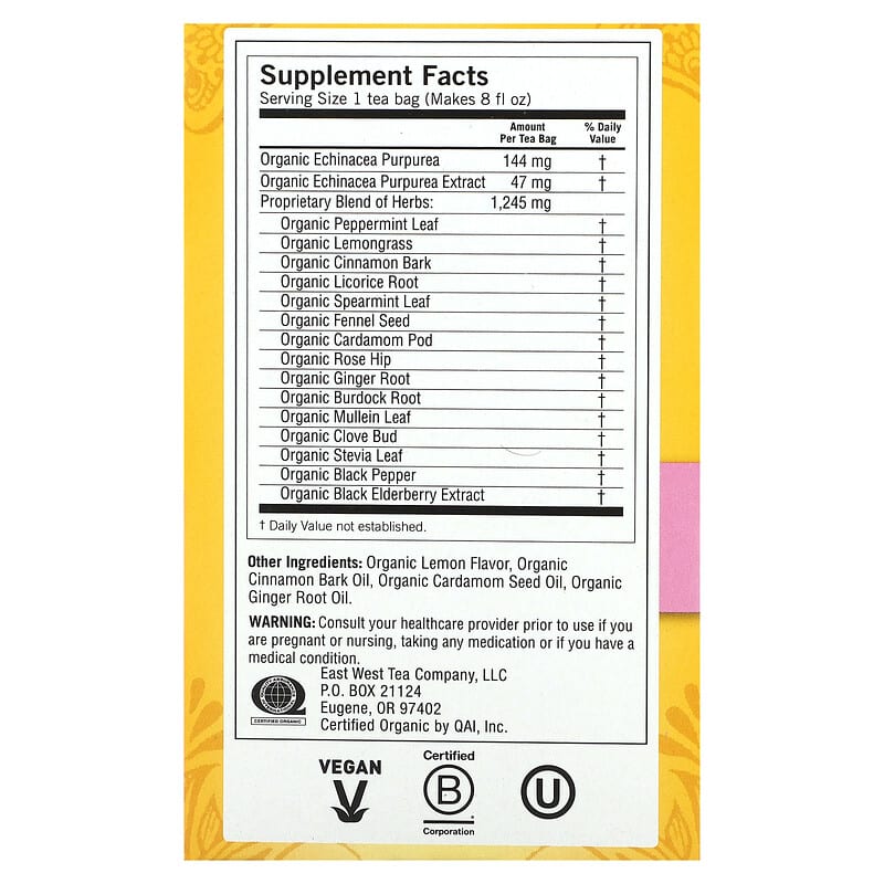 Yogi Tea, Echinacea Immune Support, Caffeine Free, 16 Tea Bags, 0.85 oz (24 g)