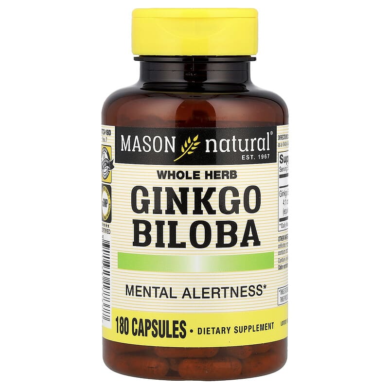 Mason Natural, Whole Herb Ginkgo Biloba, 125 mg, 180 Capsules