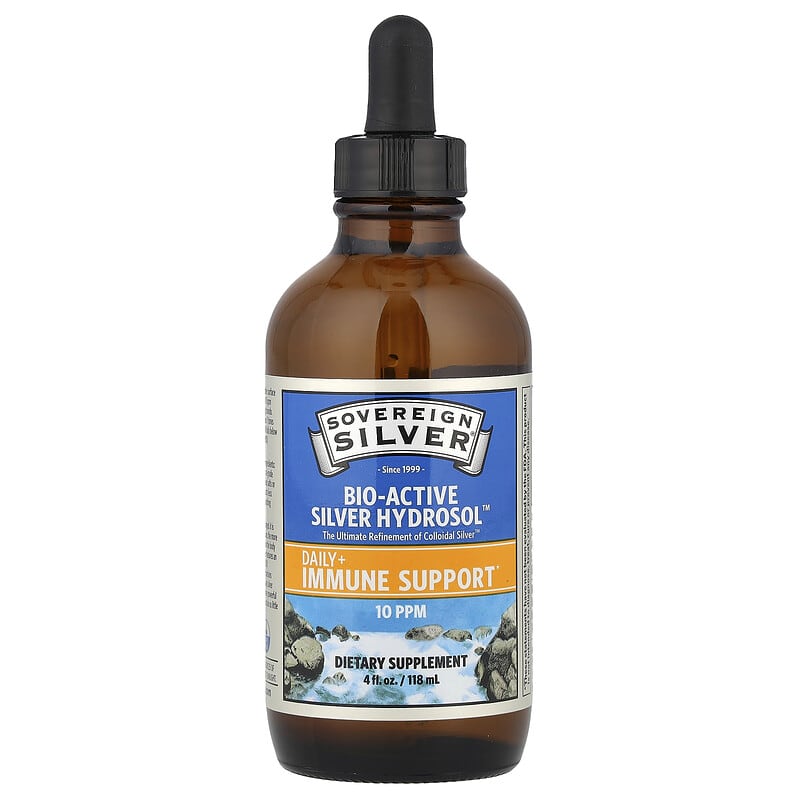 Sovereign Silver, Bio-Active Silver Hydrosol ™ Dropper-Top, Daily + Immune Support, 10 ppm, 4 fl oz (118 ml)