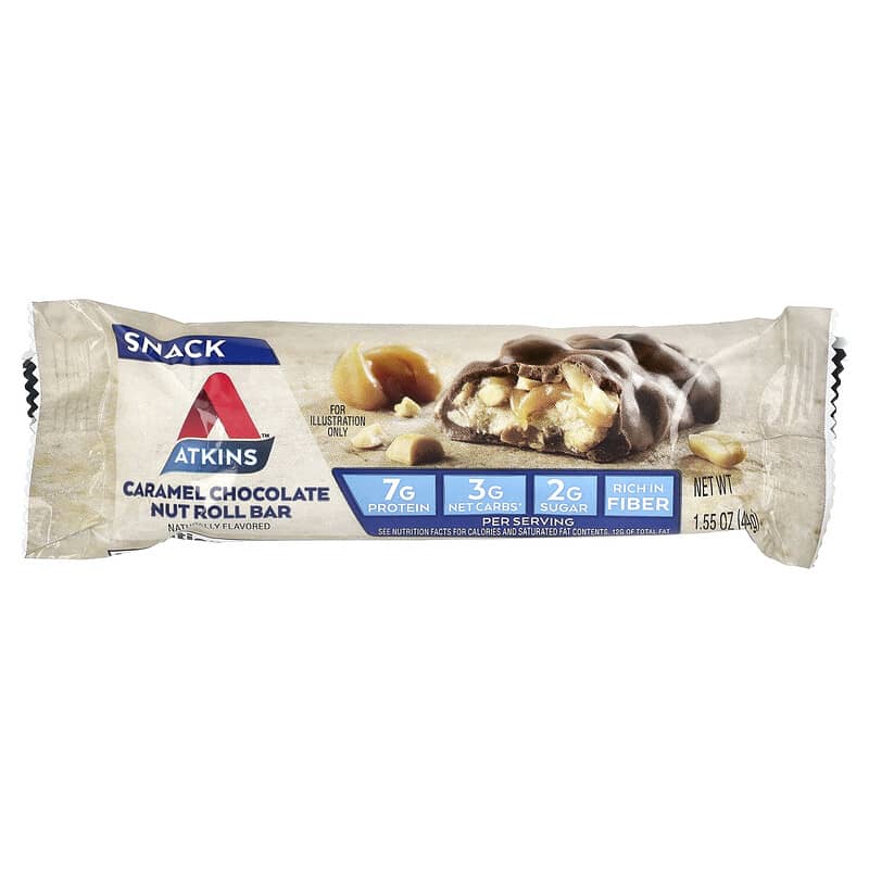 Atkins, Caramel Chocolate Nut Roll Bar, 5 Bars, 1.55 oz (44 g) Each