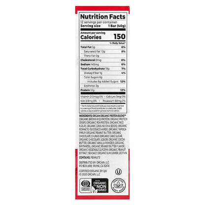 Orgain, Organic Plant-Based Protein Snack Bar, Peanut Butter Chocolate Chunk, 12 Bars, 1.41 oz (40 g) Each