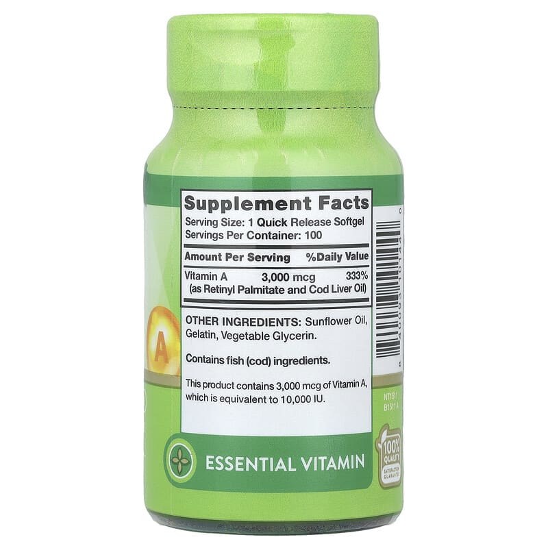 Nature's Truth, Vitamin A, High Potency , 10,000 IU (3,000 mcg), 100 Quick Release Softgels