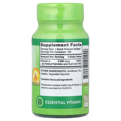 Nature's Truth, Vitamin A, High Potency , 10,000 IU (3,000 mcg), 100 Quick Release Softgels