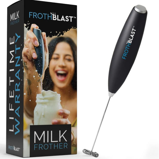 FrothBlast™ Milk Frother Handheld for Coffee (Foam Maker) Electric Whisk Drink Mixer for Lattes, Cappuccino, Frappe, Matcha, Hot Chocolate (Black)