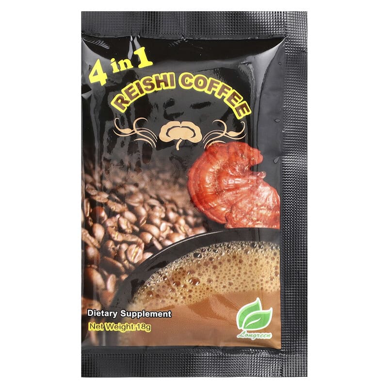 Longreen, 4 in 1 Reishi Coffee, 10 Sachets, 6.35 oz (180 g)