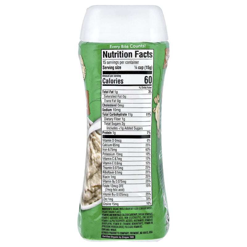 Gerber, Organic for Baby, Grain & Grow™, 2nd Foods, Oatmeal Banana Cereal, 8 oz (227 g)