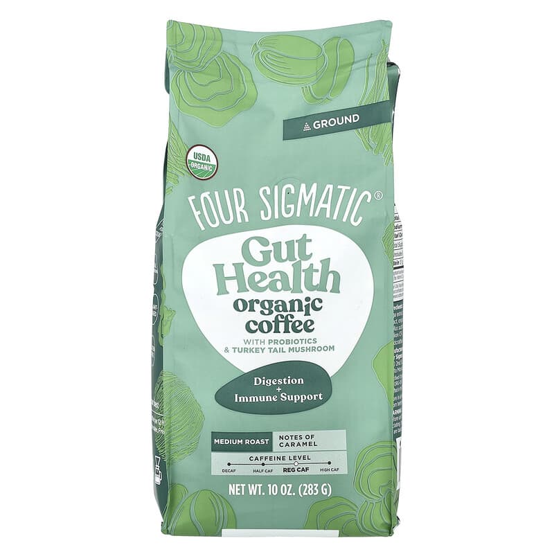 Four Sigmatic, Gut Health, Organic Coffee with Probiotics and Turkey Tail Mushroom, Ground, Medium Roast, 10 oz (283 g)