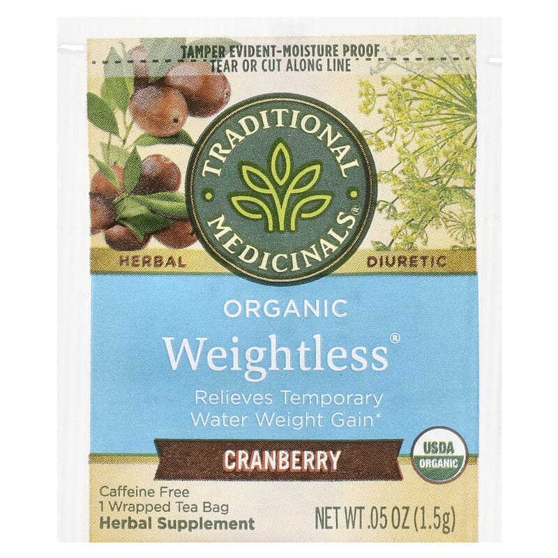 Traditional Medicinals, Organic Weightless®, Cranberry, Caffeine Free, 16 Wrapped Tea Bags, 0.85 oz (24 g)