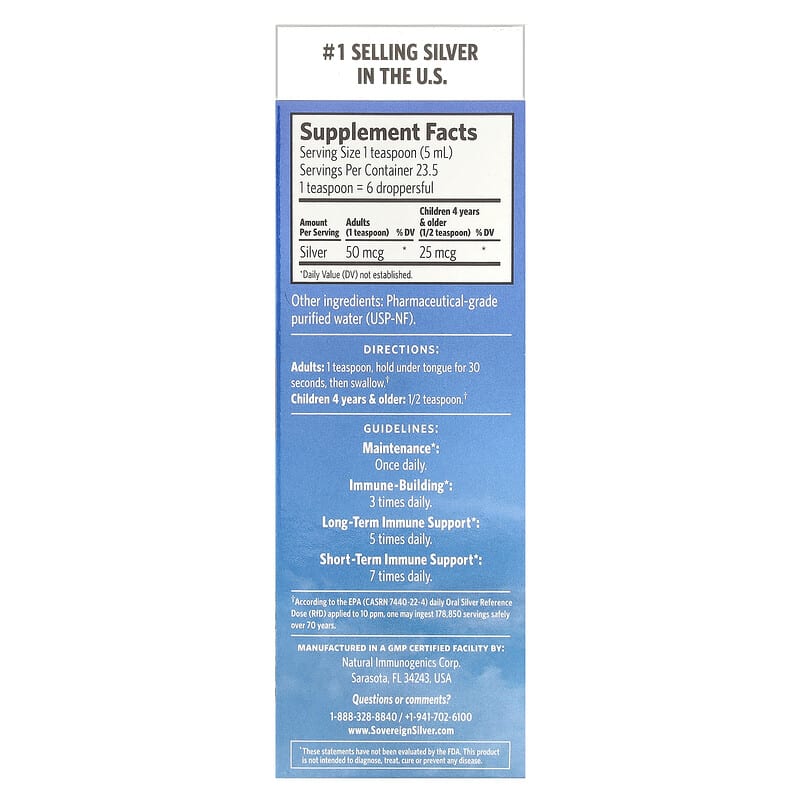 Sovereign Silver, Bio-Active Silver Hydrosol ™ Dropper-Top, Daily + Immune Support, 10 ppm, 4 fl oz (118 ml)