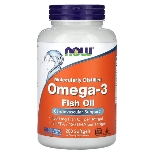 NOW Foods, Omega-3 Fish Oil, 1,000 mg, 180 EPA - 120 DHA, 200 Softgels