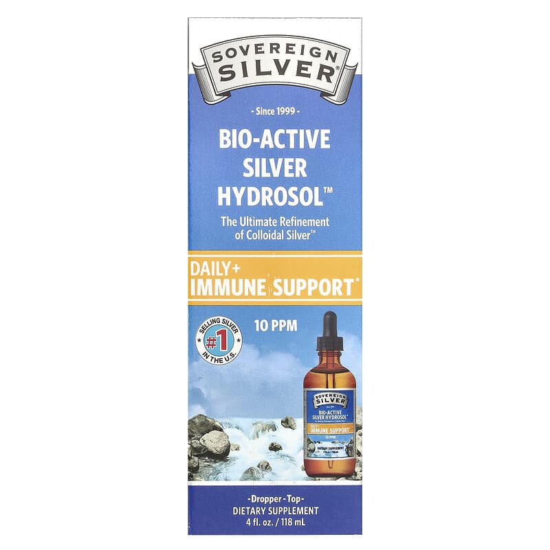 Sovereign Silver, Bio-Active Silver Hydrosol ™ Dropper-Top, Daily + Immune Support, 10 ppm, 4 fl oz (118 ml)