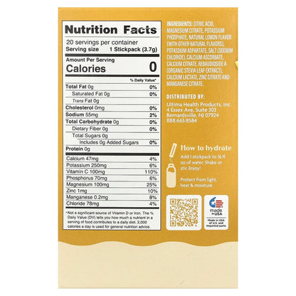 Ultima Replenisher, Daily Electrolyte Drink Mix, Lemonade, 20 StickPacks, 0.13 oz (3.7 g) Each