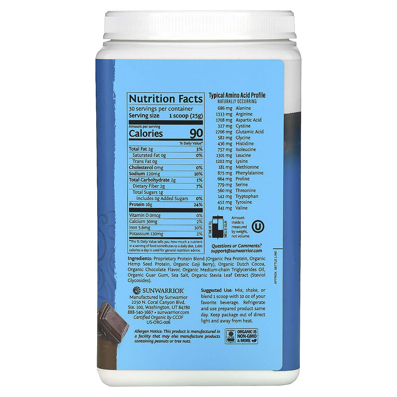 Sunwarrior, Warrior Blend, Protein, Chocolate, 1.65 lb (750 g)