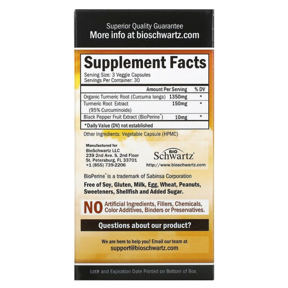 BioSchwartz, Premium Ultra Pure Turmeric Curcumin with Bioperine, 1500 mg, 90 Veggie Caps