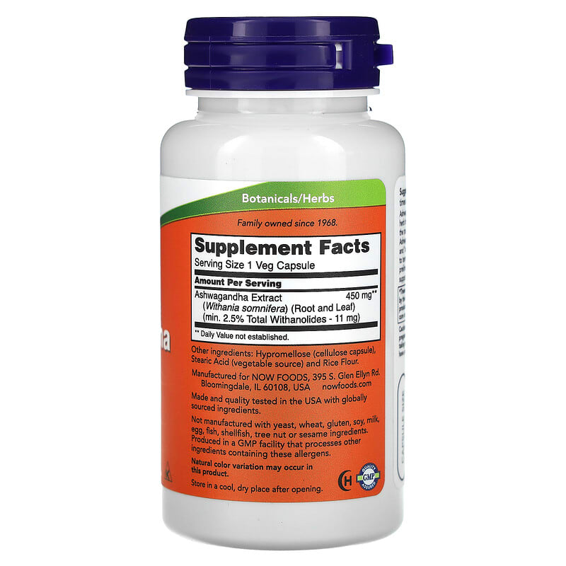 NOW Foods, Ashwagandha, Standardized Extract, 450 mg, 90 Veg Capsules