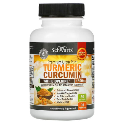 BioSchwartz, Premium Ultra Pure Turmeric Curcumin with Bioperine, 1500 mg, 90 Veggie Caps