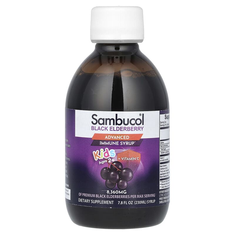 Sambucol, Kids, Black Elderberry, Advanced Immune Syrup, Ages 2+, 8,360 mg, 7.8 fl oz (230 ml)