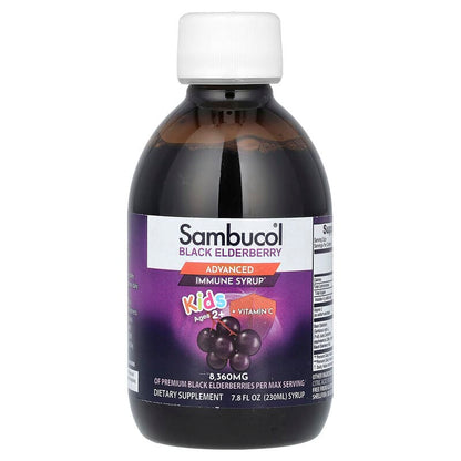 Sambucol, Kids, Black Elderberry, Advanced Immune Syrup, Ages 2+, 8,360 mg, 7.8 fl oz (230 ml)