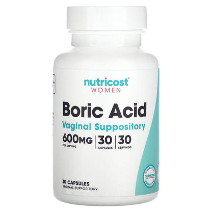 Nutricost, Women, Boric Acid, Vaginal Suppository, 600 mg, 30 Capsules