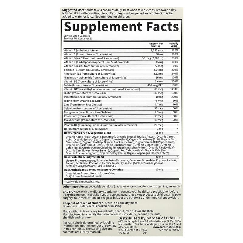 Garden of Life, Vitamin Code®, Whole Food Multivitamin for Women, 50 & Wiser, 240 Vegetarian Capsules